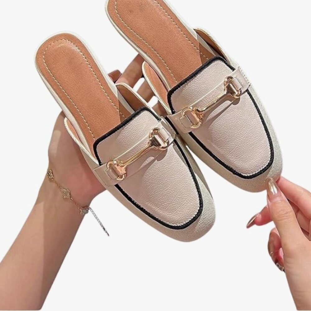 Women's Metal Decor Round Toe Slide Flat Shoes